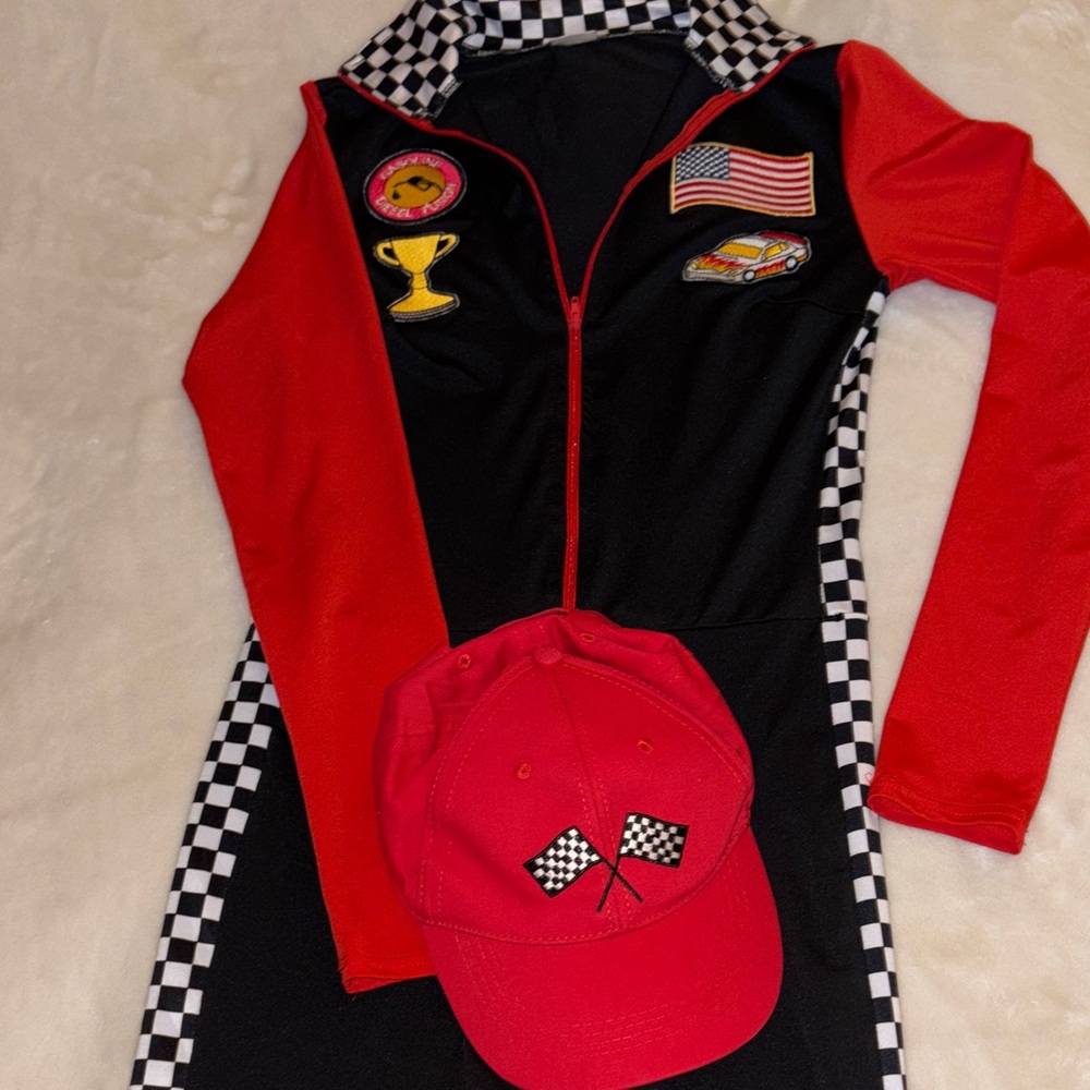 Racing Themed Jumpsuit with Red Cap